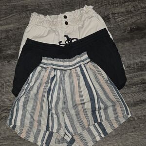 Universal Thread High Waist Shorts Trio - Black, White, Striped